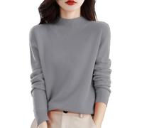 SDERG Cashmere Jumpers Ladies Crew Neck Solid Color Plus Size Women's Jumpers Long Sleeve Womens Jumpers Size 14 Women's Semi Turtleneck Sweater Soft Lightweight Winter Jumpers for Women UK Grey