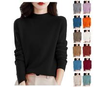 SDERG Cashmere Jumpers Ladies Crew Neck Solid Color Plus Size Women's Sweaters Long Sleeve Womens Jumpers Size 14 Women's Semi Turtleneck Sweater Soft Lightweight Winter Jumper for Women UK