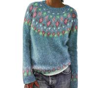 SDERG Fair Isle Jumpers for Women UK Large Crew Neck Wool Jumper Plus Zize Winter Jumper Soft Warm Classy Nordic Knitwear Fairisle Jumper Long Sleeve Christmas Jumpers for Women