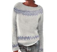 Sderg Fair Isle Women's Wool Crew-Neck Jumpers, Plus Size Ladies Long-Sleeve Soft Warm Classy Nordic Winter Knitwear Fairisle Christmas Jumpers