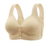 SDERG Front Fastening Bras for Women UK Elderly, Plus Size Ladies Bras Full Coverage Non Wired Comfortable Soft Daisy Bras for Older Women UK Solid Color Front Fastening Bras UK Sale Beige