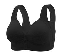 SDERG Front Fastening Bras for Women UK Elderly, Plus Size Ladies Bras Full Coverage Non Wired Comfortable Soft Daisy Bras for Older Women UK Solid Color Front Fastening Bras UK Sale Black