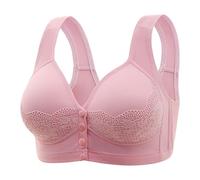 SDERG Front Fastening Bras for Women UK Elderly, Plus Size Ladies Bras Full Coverage Non Wired Comfortable Soft Daisy Bras for Older Women UK Solid Color Front Fastening Bras UK Sale Pink