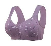 SDERG Front Fastening Bras for Women UK Plus Size Women's Bras Non Wired Full Coverage Soft Comfortable Daisy Bras for Older Women UK Floral Print Non Wired Front Fastening Sports Bra Sale