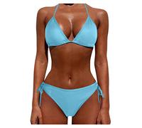 SDERG G String Bikini Sets for Women UK, Push Up Swimwear Sets, Triangle String Halter Women Wrap Bikini Set Push up 2 Piece Swimsuits Plus Size Swimwear for Her Deal of The Day Blue