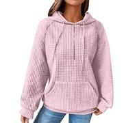 SDERG Hoodies for Women Uk Waffle Solid Color 2024 Fall Trendy Weave Sweatshirt Hoodie with Drawstrings Pocket Long Sleeve Waffle Plus Size Casual Lightweight Loose Pullover Tops Blouse Sale