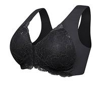 SDERG Ladies Bras Front Fastening for Older Lady Plus Size Womens Bras Non Wired Full Coverage Soft Comfortable Pull on Bras for Women UK Floral Print Front Fastening Sports Bra Sale Black