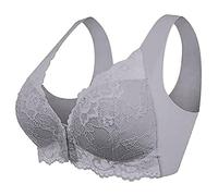 SDERG Ladies Bras Front Fastening for Older Lady Plus Size Womens Bras Non Wired Full Coverage Soft Comfortable Pull on Bras for Women UK Floral Print Front Fastening Sports Bra Sale Grey