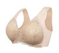 SDERG Ladies Bras Front Fastening for Older Lady Plus Size Womens Bras Non Wired Full Coverage Soft Comfortable Pull on Bras for Women UK Floral Print Front Fastening Sports Bra Sale Beige
