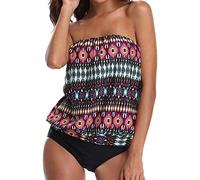 SDERG Ladies Tankini with Shorts, V Neck Tankini Sets with Boyshorts Removable Soft Cups Period Pants for Teenager Swimwear Bikini Bottoms 60th Birthday Gifts for Women Deals of The Day Wine