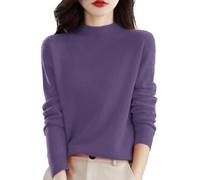 SDERG Ladies Winter Cashmere Jumpers Long Sleeve Ladies Jumpers Size 20 Solid Color Womens Jumpers Size 14 Women's Semi High Neck Sweater Warm Loose Winter Jumpers for Women UK Today's Deals Purple
