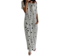 SDERG Long Nightdresses for Women Uk Plus Size Ladies Nightdress with Pockets Crew Neck Oversize Womens Pyjamas Stars and Moon Print Womens Nightdresses Casual Loose Nightdresses Today's Deals Grey