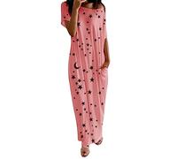 SDERG Long Nightdresses for Women Uk Plus Size Ladies Nightdress with Pockets Crew Neck Oversize Womens Pyjamas Stars and Moon Print Womens Nightdresses Casual Loose Nightdresses Today's Deals Red