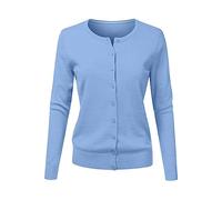 SDERG Long Sleeve Ladies Cardigans Size 12 Solid Color Pink Cardigans for Women Uk Plus Size O Neck Women's Cardigans Soft Comfortable Ladies White Cardigan Buttons Lightweight Cardigans