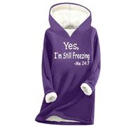 SDERG Longline Hoodie for Women Yes I'm Still Freezing Hoodie Long Sleeve Fleece Pullover Tops 2024 Fashion Thick Warm Solid Color Winter Warm Fuzzy Sherpa Lined Fleece Jumper Ladies Longline Tops