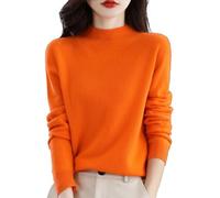 Sderg Pure Cashmere Long Sleeve Ladies Jumpers Size 12-14 Solid Color Womens Semi High Neck Warm Loose Winter Sweater Today's Deals Orange