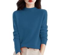 Sderg Pure Cashmere Long Sleeve Ladies Jumpers Size 12-14 Solid Color Womens Semi High Neck Warm Loose Winter Sweater Today's Deals Blue