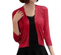 SDERG Short Cardigans for Women Uk V Neck Buttons Ladies Cardigans Size 18 Uk 3/4 Sleeves Lightweight Hollow out White Cardigan Comfortable Cardigan for Women Uk Solid Color Summer Cardigan
