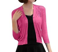 SDERG Short Cardigans for Women Uk V Neck Buttons Ladies Cardigans Size 18 Uk 3/4 Sleeves Lightweight Hollow out White Cardigan Comfortable Cardigan for Women Uk Solid Color Summer Cardigan