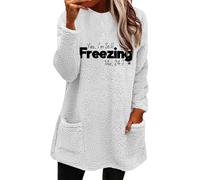 SDERG Women's Longline Jumpers Crew Neck Hoodie Sweatshirt with Pockets Long Sleeve Yes I'm Still Freezing Winter Clothes for Women Plus Size Women Oversized Sweatshirt Ladies Sweatshirts Sale