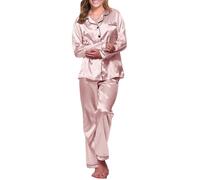 SDERG Womens Pyjamas Two Piece Silk Pyjamas 2 Piece Pyjamas Set Women Pyjamas Set Soft Comfortable Pajamas for Women Set Long Sleeve Button up Sleepwear Soft Lightweight Comfy Long Pants Loungewear