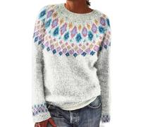 SDERG Wool Jumper Women Crew Neck Fair Isle Jumpers for Women UK Long Sleeve Women's Jumpers Soft Warm Classy Nordic Knitwear Fairisle Jumper Plus Zize Christmas Jumpers for Women