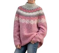 SDERG Wool Jumper Women Ladies Sweaters Stone Jumper Fine Knit Jumpers for Women UK Womens Cricket Jumper Black Grey Striped Jumper Chrsitmas Jumper Fuchsia Jumper