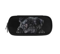 SdetYuia Black Pug Print Pencil Case, Pen Pouch Box Stationery Bag Pouch for Preschool Kindergarten Elementary Middle School, Pack of 1