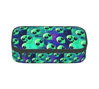 SdetYuia Green Aliens Print Pencil Case Large Capacity Pen Pouch for interlayer Adults Cosmetic Bag Supplies , Black