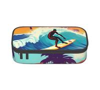 SdetYuia Hawaiian Surfer on Wavy Print Pencil Case Large Capacity Pen Pouch for interlayer Adults Cosmetic Bag Supplies
