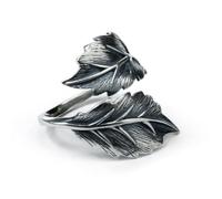 SDEWFFWSA Copper Silver Plated Leaf Finger Ring For Men Women Exaggerated Trendy Index Universal Band (Black,Adjustable opening)