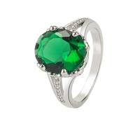 SDEWFFWSA Elegant Emerald Inlaid Stone Ring Simple Plated S925 Green Gem Fashion Finger Ring for Women (Silver,6)