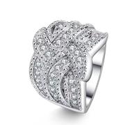 SDEWFFWSA Fashion Light Luxury Micro Inlaid Zircon Sapphire Ring for Women Electroplated Diamond Ring (White,6)