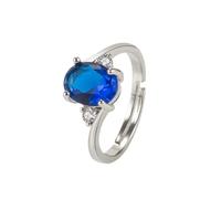 SDEWFFWSA Fashion Sapphire Zircon Ring Simple Plated S925 Gem Finger Ring for Women (Silver,Adjustable opening)