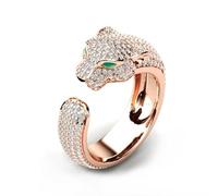 SDEWFFWSA Gold Silver Leopard Head Full Diamond Ring, Popular Unisex Adjustable Opening Hand Jewelry (Rose gold,Adjustable opening)