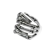 SDEWFFWSA Mechanical Bone Claw Vintage Oxidized Open Ring for Men Punk Style Dark Tone Band Jewelry (Silver,Adjustable opening)