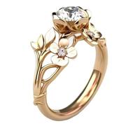 SDEWFFWSA Natural Style Branch Flower Inlaid Shiny Zircon Ring Creative Fashion Finger Ring for Women (Gold,7)