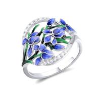 SDEWFFWSA Pastoral Style Enamel Lily of The Valley Fresh Ring Three-Dimensional Gradient Exquisite Finger Jewelry for Women (Blue,6)