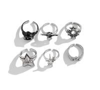 SDEWFFWSA Retro Five-pointed Star Ring For Men Hip-hop Unique Dark Style Band Set Male Jewelry (Silver,Adjustable opening)