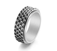 SDEWFFWSA Retro Men Stainless Steel Dragon Scale Rotatable Ring Minimalist Trendy Male Index Finger Jewelry (Antique silver,7)