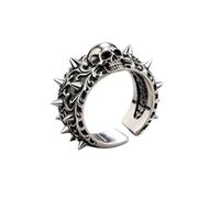 SDEWFFWSA Retro Skull Rivet Adjustable Open Finger Ring Unisex Street Trend Neutral Hand Jewelry (Black,Adjustable opening)