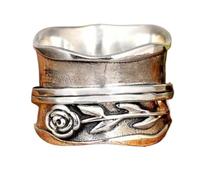 SDEWFFWSA Retro Wide Layered Rose Antique Silver Index Finger Ring Personalized Finger Ring (Silver,12)