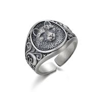 SDEWFFWSA Retro Wolf Head Men Ring Unique Domineering Animal Adjustable Open Band Fashion Thai Silver Plated Male Finger Ring (Black,Adjustable opening)