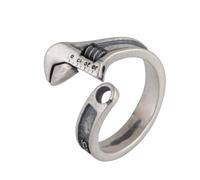 SDEWFFWSA Thai Silver Plated Wrench Adjustable Open Ring For Men Retro Vintage Biker Trendy Personalized Finger Band (Silver,Adjustable opening)