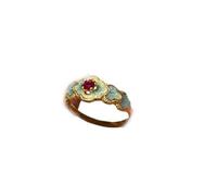 SDEWFFWSA Vintage Medieval Blue Flower Enamel Drip Glaze Ruby ring Women's Palace Style Light Luxury Ring-gold