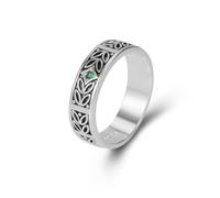SDEWFFWSA Vintage Thai Silver Inlaid Emerald Ring Unisex Green Gem Fashion Finger Ring (Silver,9)