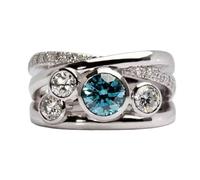 SDEWFFWSA Women's Delicate Geometric Ring, Micro Paved Zircon Colorful Finger Ring, Stylish Unique Multi Layer Jewelry