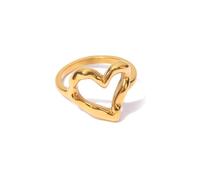 SDEWFFWSA Women's French Style Fashion Ring, Hammered Heart Gold Plated Titanium Steel Ring