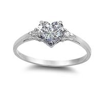 SDEWFFWSA Women's Heart Love Ring, Romantic Heart Shape Cubic Zirconia Silver Plated Copper Fashion Jewelry (White,8)