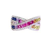 SDEWFFWSA Women's Rainbow Ring Cross Design Light Luxury Creative Ring Geometric Round Fashion Finger Ring